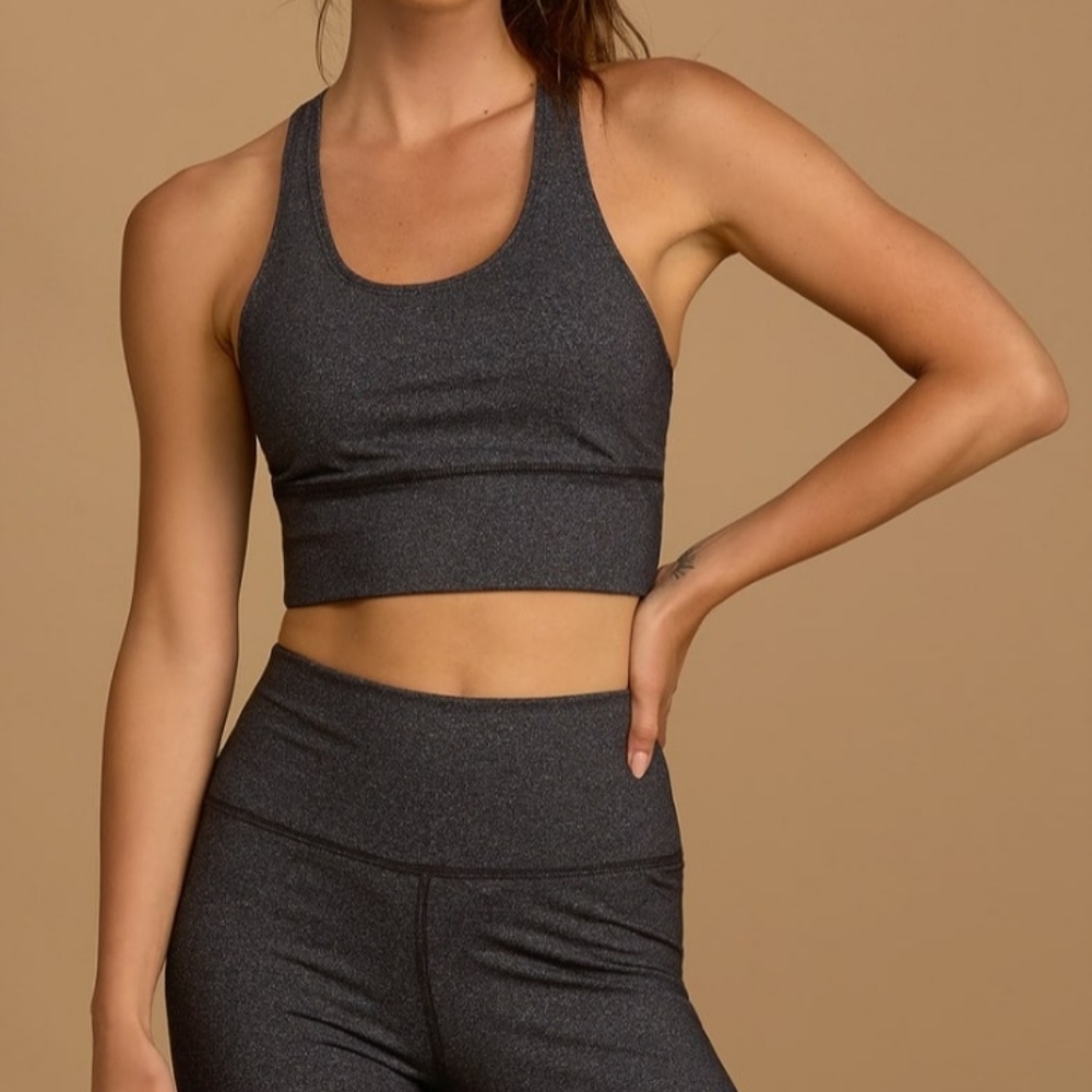 Lulu's Ready, Set, Goal Heather Charcoal Grey Scoop Neck Sports Bra